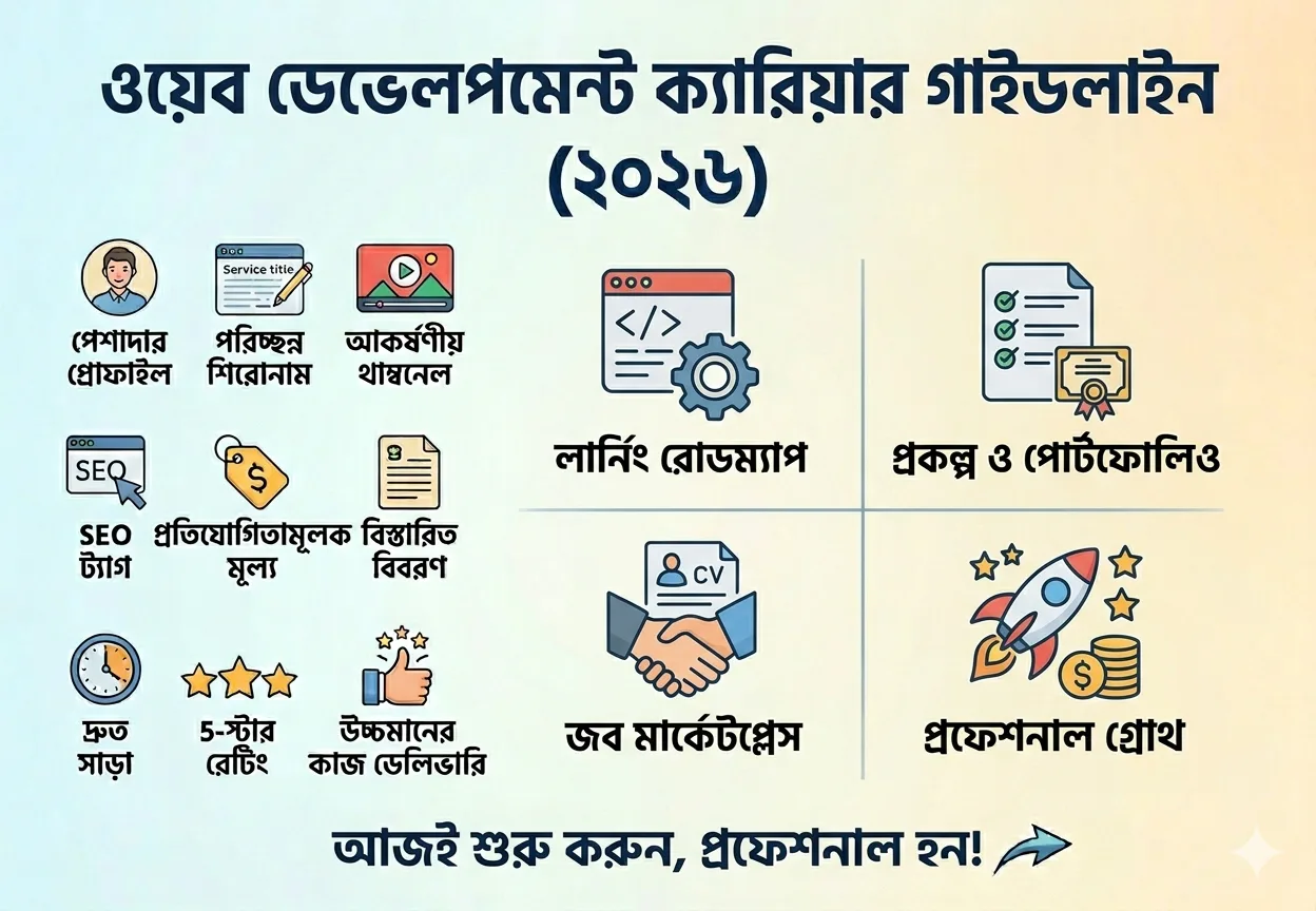 ওয়েব ডেভেলপমেন্ট ক্যারিয়ার গাইডলাইন ২০২৬: শূন্য থেকে প্রফেশনাল হওয়ার পূর্ণাঙ্গ রোডম্যাপ