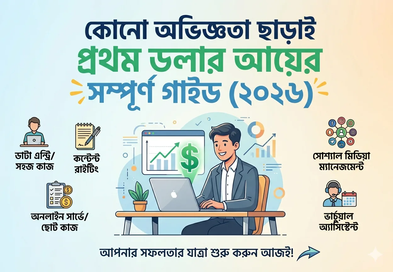 AI দিয়ে ফ্রিল্যান্সিং: কোনো অভিজ্ঞতা ছাড়াই প্রথম ডলার আয়ের সম্পূর্ণ গাইড (২০২৬)